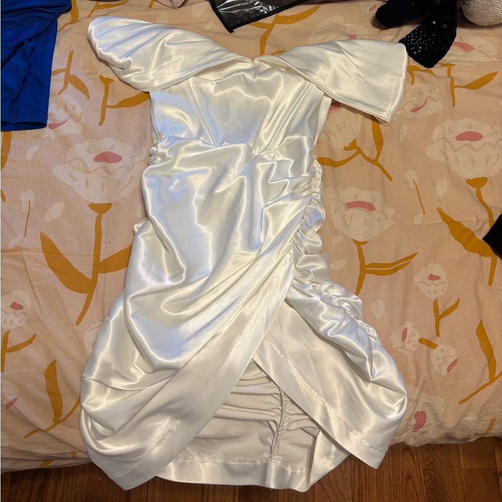 White off the shoulder mini dress
